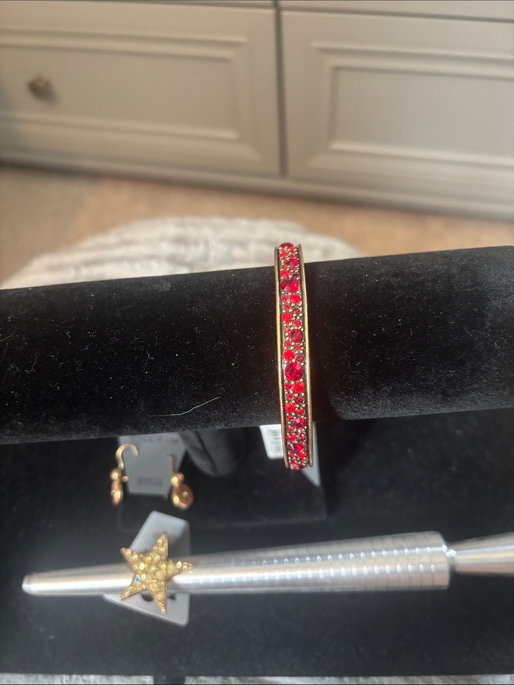 Gold-Plated Red Crystal Bangle Bracelet